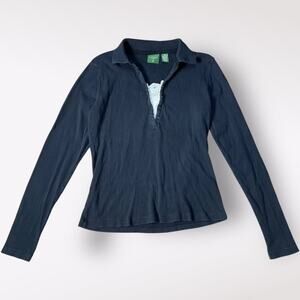 Mountain Lake Ribbed Lace V-Neck Long Sleeve Womens Size‎ M Black White